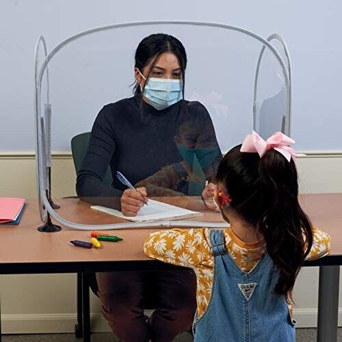 Sneeze Guard Desk Shield - Plastic Divider Screen for Desk, Table or Counter