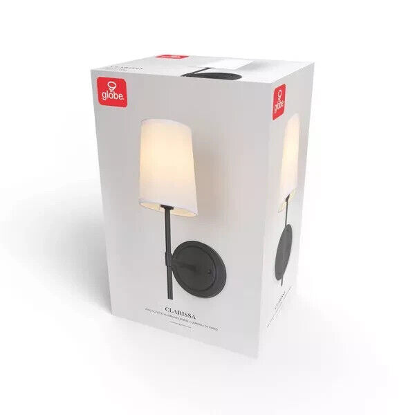 Globe Electric 51859 Clarissa Wall Sconce, Matte Black, White Fabric Shade -