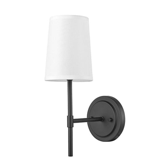 Globe Electric 51859 Clarissa Wall Sconce, Matte Black, White Fabric Shade -
