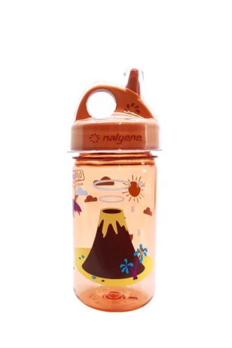 Nalgene 12 Oz Grip N Gulp Water Bottle Volcano Dinosaur Design Orange