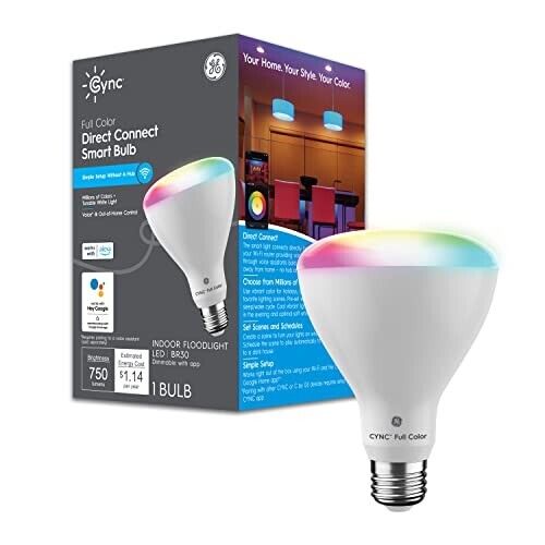 New Cync Full Color Smart LED BR30 Floodlight Light Bulb C by GE Direct Connect