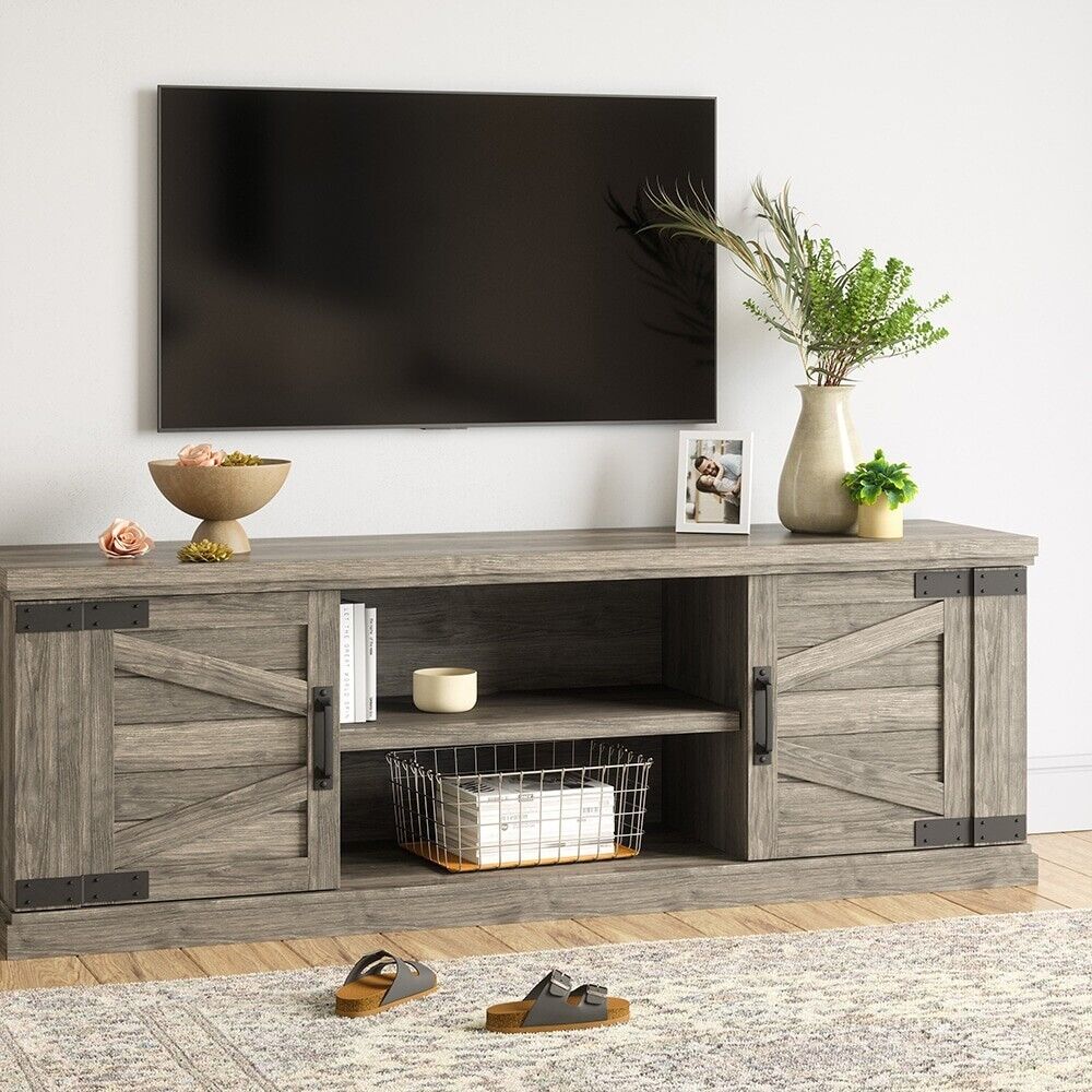 65" Farmhouse TV Stand Console W/Storage For TVs Up To 69",Gray Wash