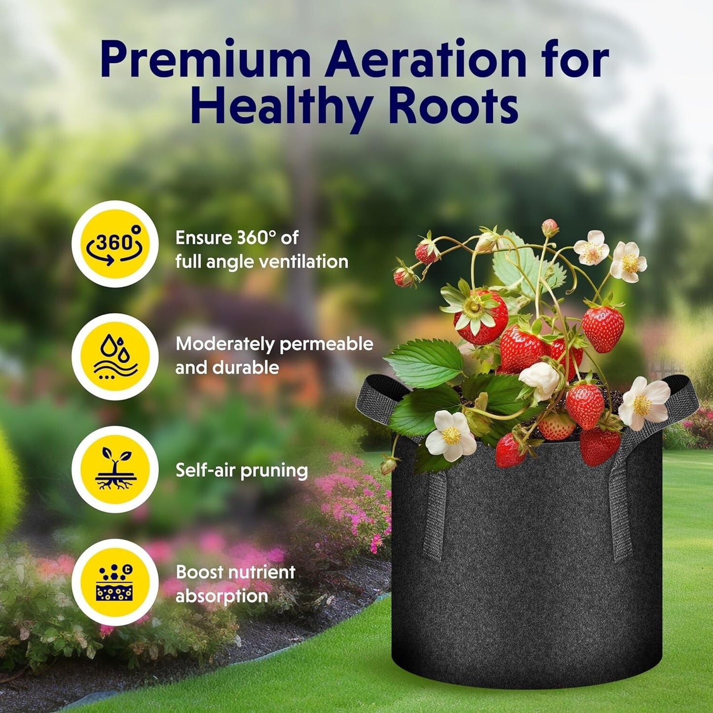 5 Pack - Grow Bags Heavy Duty Thickened Nonwoven with Double Reinforced Handles