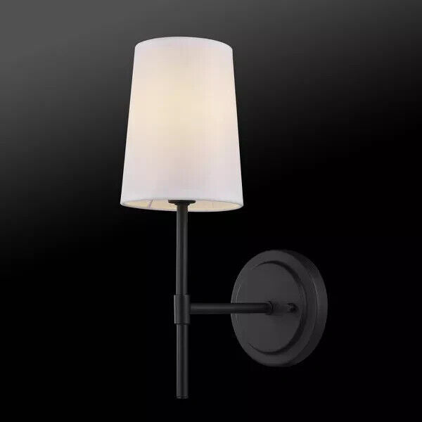 Globe Electric 51859 Clarissa Wall Sconce, Matte Black, White Fabric Shade -