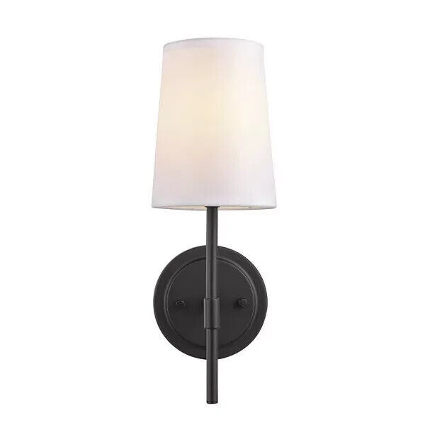 Globe Electric 51859 Clarissa Wall Sconce, Matte Black, White Fabric Shade -