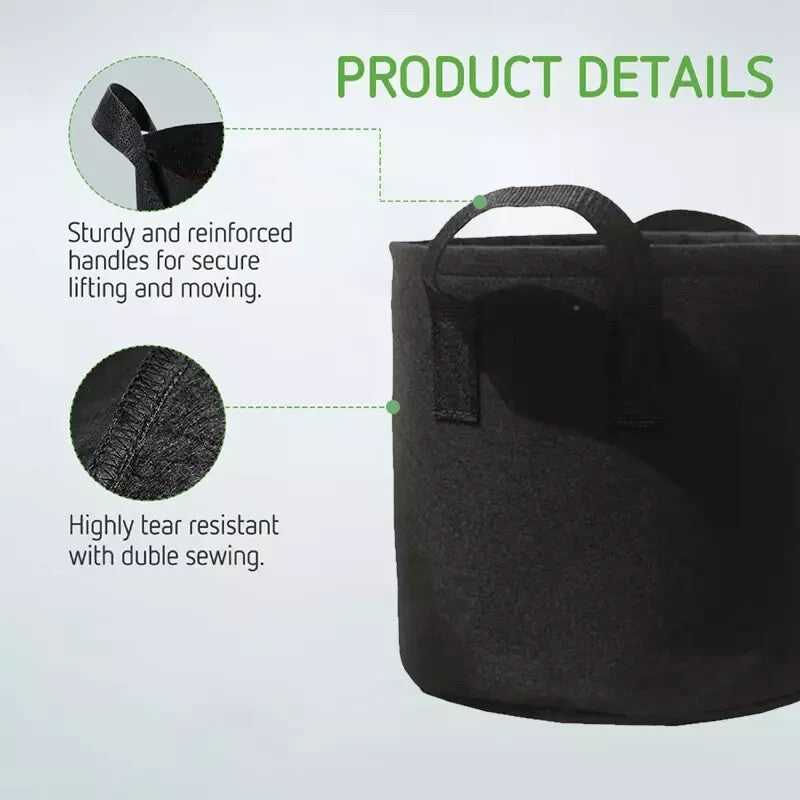 5 Pack - Grow Bags Heavy Duty Thickened Nonwoven with Double Reinforced Handles